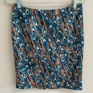 Talbots Petites Peacock Feather Print Skirt 10P
